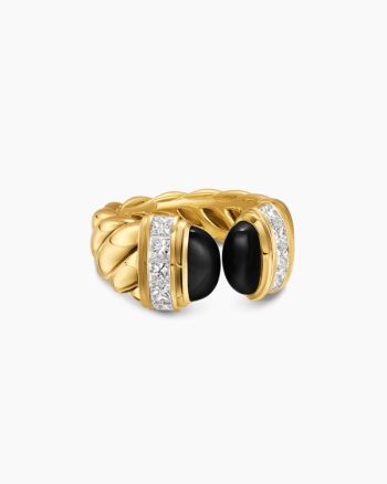 Sculpted Cable Open Cocktail Ring|18K Yellow Gold with Black Onyx and Diamonds, 12.4mm