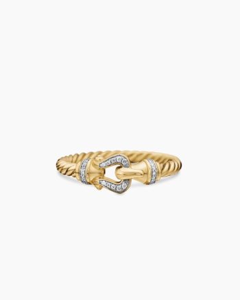 Petite Buckle Ring|18K Yellow Gold with Diamonds, 2mm