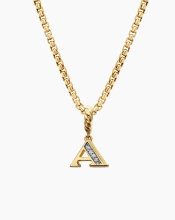 Pavé Initial Pendant|18K Yellow Gold with Diamond A