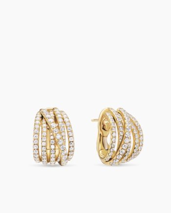 Pavé Crossover Shrimp Earrings|18K Yellow Gold with Diamonds, 19.6mm