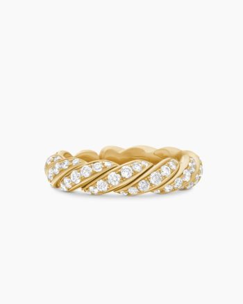 Sculpted Cable Flex Band Ring|18K Yellow Gold with Diamonds, 5mm