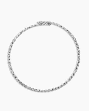 Sculpted Cable Flex Necklace|18K White Gold with Diamonds, 5mm