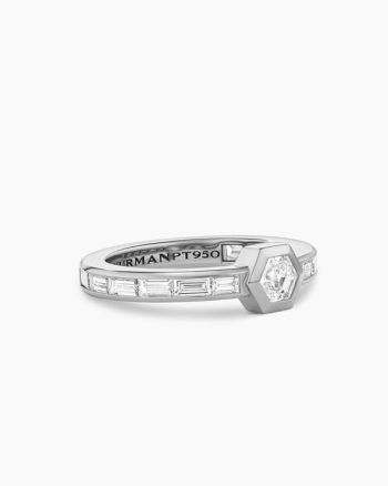 Men's Hex Band Single Stack Ring|Platinum with Diamonds