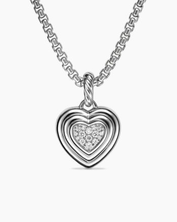 Puffy Heart Amulet|Sterling Silver with Diamonds, 17mm