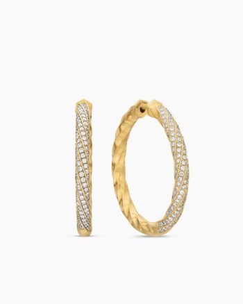 Cable Edge® Hoop Earrings|18K Yellow Gold with Diamonds, 1.5in