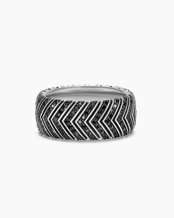 Chevron Band Ring|Sterling Silver with Black Diamonds, 10mm