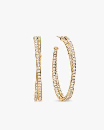 Pavé Crossover Hoop Earrings|18K Yellow Gold with Diamonds, 1.75in