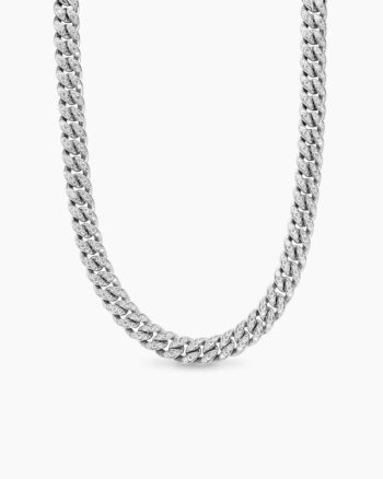 Curb Chain Necklace|Platinum with Diamonds, 11.5mm