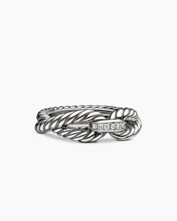 Cable Loop Band Ring|Sterling Silver with Diamonds, 7mm