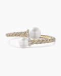 DY Lumina Pearl Sculpted Cable Flex Bypass Bracelet|Yellow Gold with Diamonds