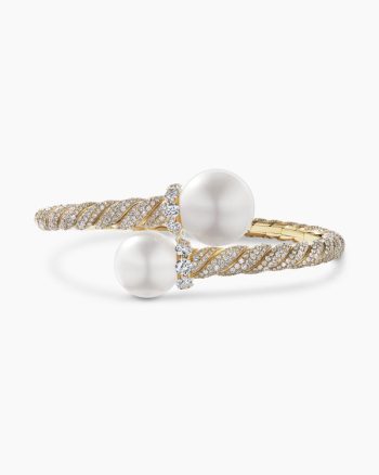 DY Lumina Pearl Sculpted Cable Flex Bypass Bracelet|Yellow Gold with Diamonds