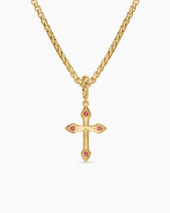 Petite Gothic Cross Amulet|18K Yellow Gold with Rubies, 15.2mm