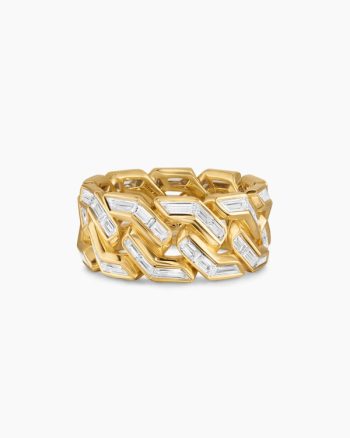 Men's Angular Curb Chain Ring|Yellow Gold with Diamonds