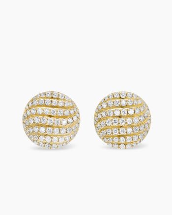 Sculpted Cable Stud Earrings|18K Yellow Gold with Diamonds, 14mm