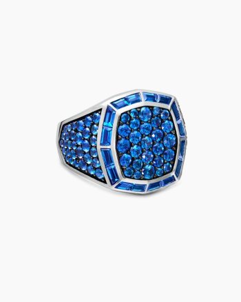 Streamline® Signet Ring|18K White Gold with Blue Sapphires, 25mm