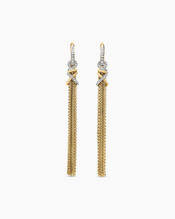 Helena Chain Tassel Earrings|18K Yellow Gold with Diamonds, 76mm