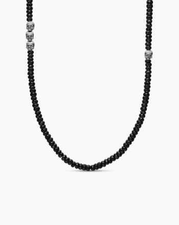 Memento Mori Skull Station Necklace|Sterling Silver with Black Spinel, 6mm