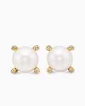 Pearl Stud Earrings|18K Yellow Gold with Pearls and Diamonds, 14mm