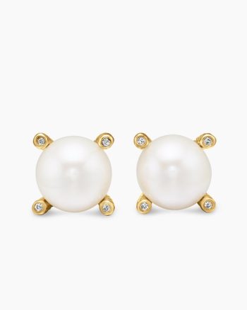 Pearl Stud Earrings|18K Yellow Gold with Pearls and Diamonds, 14mm