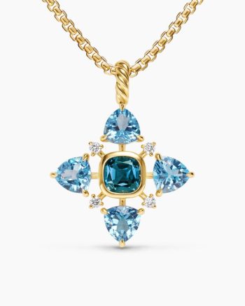 Renaissance® Quad Pendant|18K Yellow Gold with Blue Topaz, Hampton Blue Topaz and Diamonds, 36mm