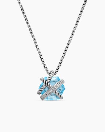 Cable Wrap Necklace|Sterling Silver with Blue Topaz and Diamonds, 12.5mm