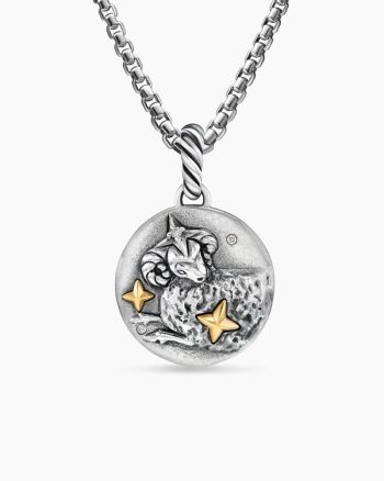 Aries Amulet|Sterling Silver with 18K Yellow Gold and Diamonds, 19mm