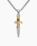 Waves Dagger Amulet|Sterling Silver with 18K Yellow Gold with Diamonds, 31mm