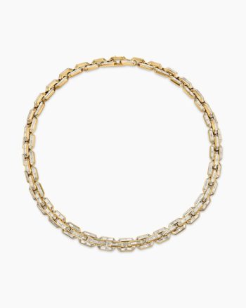 Men's Deco Baguette Link Necklace|Yellow Gold with Diamonds