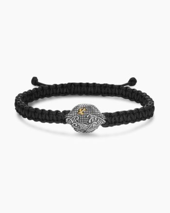 Waves Woven Station Bracelet|Black Nylon with Sterling Silver and 18K Yellow Gold, 15mm
