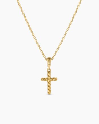 Cable Cross Pendant Necklace|18K Yellow Gold, 17.5mm