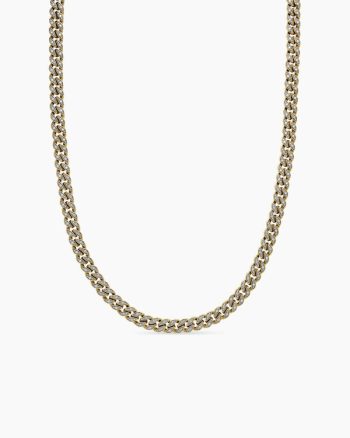 Curb Chain Necklace|18K Yellow Gold with Diamonds, 7mm