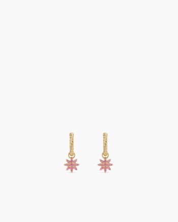 Petite Starburst Drop Earrings|18K Yellow Gold with Pink Sapphires, 18.1mm