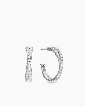 Pavé Crossover Hoop Earrings|18K White Gold with Diamonds, 24mm