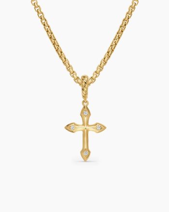 Petite Gothic Cross Amulet|18K Yellow Gold with Diamonds, 15.2mm