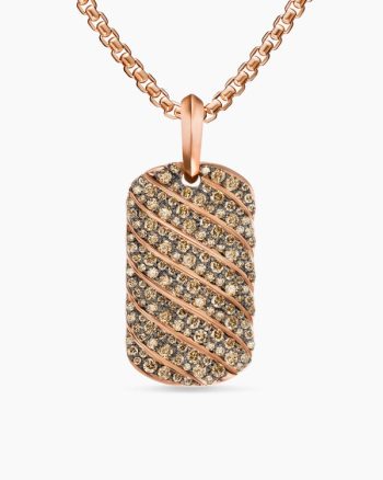 Sculpted Cable Tag|18K Rose Gold with Cognac Diamonds, 27mm