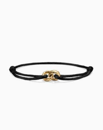 Sculpted Cable Linked Cord Bracelet|Black Nylon with 18K Yellow Gold, 8.7mm