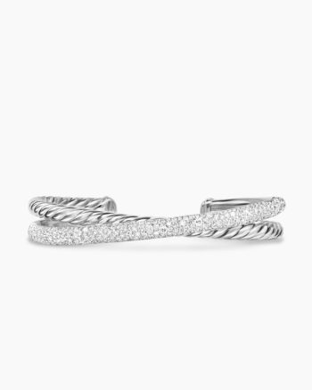 Pavé Crossover Two Row Cuff Bracelet|Sterling Silver with Diamonds, 10.7mm