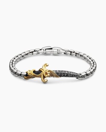 Waves Dagger Bracelet|Sterling Silver with 18K Yellow Gold and Black Diamonds, 5mm