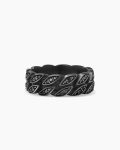 Curb Chain Band Ring|Black Titanium with Black Diamonds, 8mm