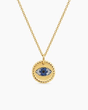 Cable Collectibles® Evil Eye Necklace|18K Yellow Gold with Pavé Blue Sapphires and Diamonds, 11mm