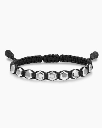 Faceted Woven Bracelet|Sterling Silver with Black Nylon and Black Onyx, 8mm