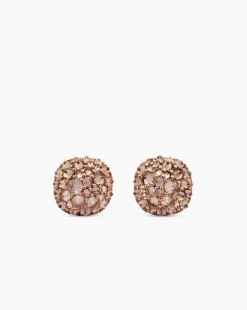 Reverse Set Pavé Cushion Stud Earrings|18K Rose Gold with Cognac Diamonds, 8.5mm