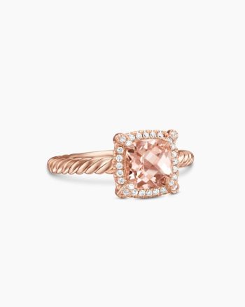 Petite Chatelaine® Pavé Bezel Ring|18K Rose Gold with Morganite and Diamonds, 7mm