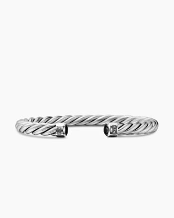 Cable Cuff Bracelet|Sterling Silver with Black Onyx, 6mm