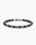 Spiritual Beads Rainbow Bracelet|Sterling Silver with Black Onyx, Sapphires and Tsavorites, 6mm