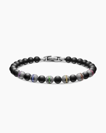 Spiritual Beads Rainbow Bracelet|Sterling Silver with Black Onyx, Sapphires and Tsavorites, 6mm