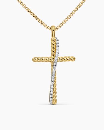 Crossover Cross Necklace|18K Yellow Gold with Diamonds, 35.6mm