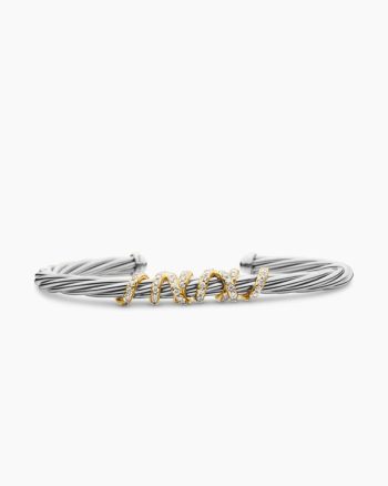 Helena Center Station Bracelet|Sterling Silver with 18K Yellow Gold and Diamonds, 4mm