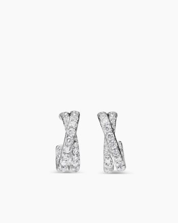 Floating Diamonds Huggie Hoop Earrings|White Gold with Diamonds