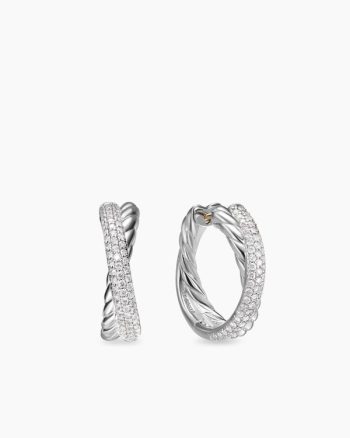 Crossover Hoop Earrings|Sterling Silver with Diamonds, 22.3mm